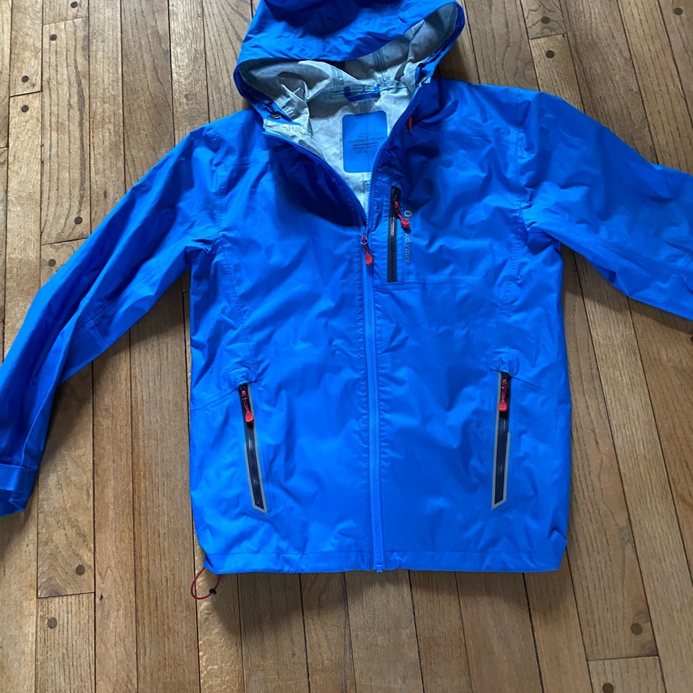 Vineyard vines royal blue raincoat.
